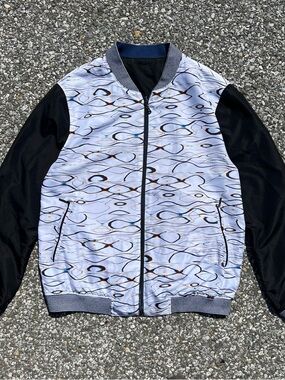 Robert Graham Bomber Jacket Limited Edition Reversible White Black Blue Men’s XL